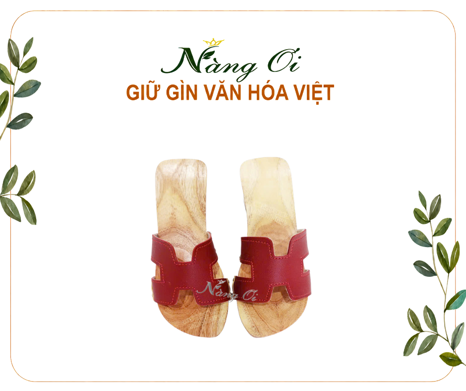 guốc gỗ cao 5cm quai chữ U màu đỏ nổi bật